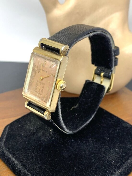 Longines Watch 1930s Vintage Swiss Mechanical Rose Dial Black Leather Strap Tank main image 12